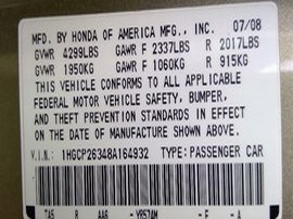 2008 ACCORD TAN LX 2.4L AT  A24002